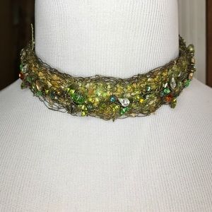 Wire wrapped ribbon choker